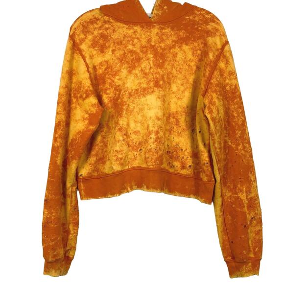 NWOT COTTON CITIZEN Hoodie L Orange Yellow Tie Dye Distress Holes Long Slv - Picture 1 of 10